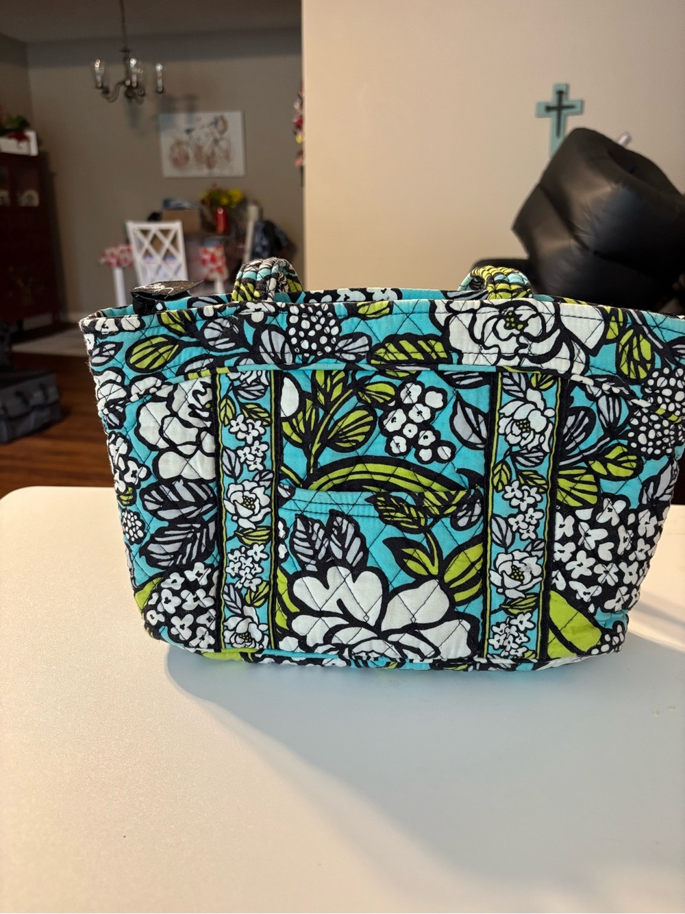 Vera Bradley Turquoise, Lime & Black Quilted Floral Tote